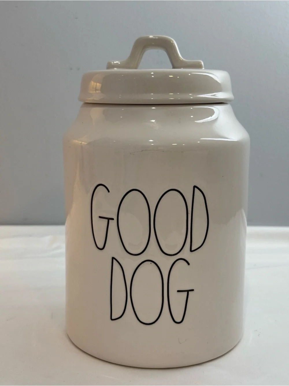 Rae Dunn White Ceramic 'GOOD DOG' Treat Jar with Black Letters